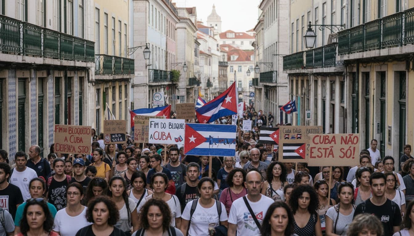Em Lisboa, cerca de 500 manifestantes exigem o fim do bloqueio a Cuba